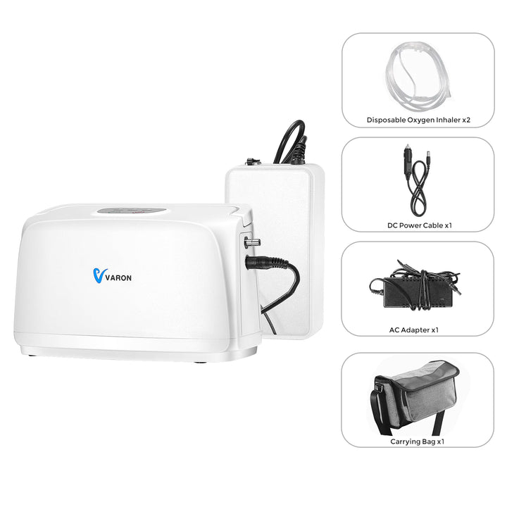 Continuous Flow Portable Oxygen Concentrator Varon 3 liter Only 3.3lb VL-2 with 8 Cell Battery up to 5 hours Using Time Non Prescription Oxygen