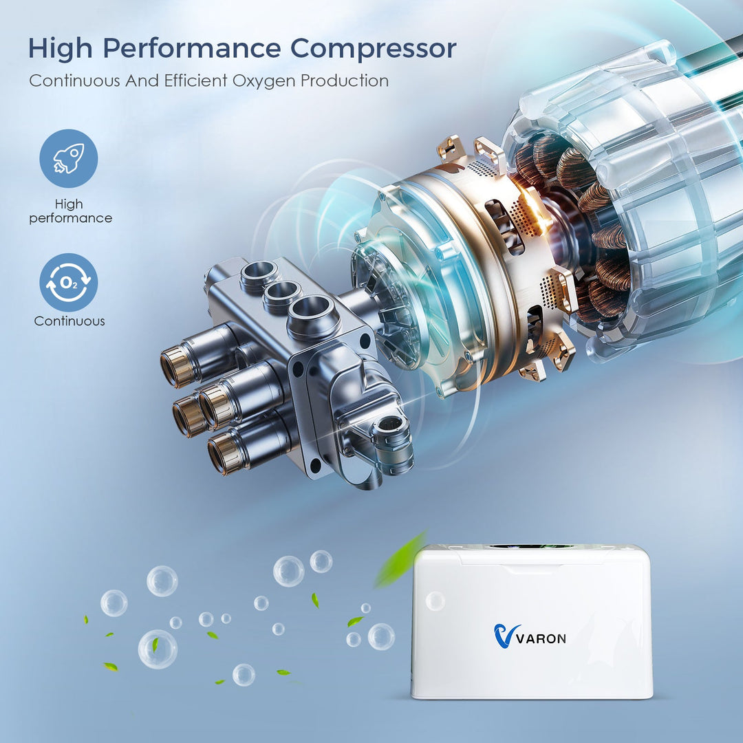 VARON VL-2 features a high-performance compressor for continuous, efficient oxygen production, ensuring reliable support day and night.