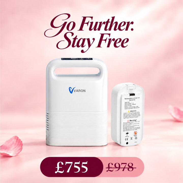 VARON VP-2 Pulse Portable Oxygen Concentrator | 24H Continuous Use, Long Battery Life, Lightweight & Travel-Friendly