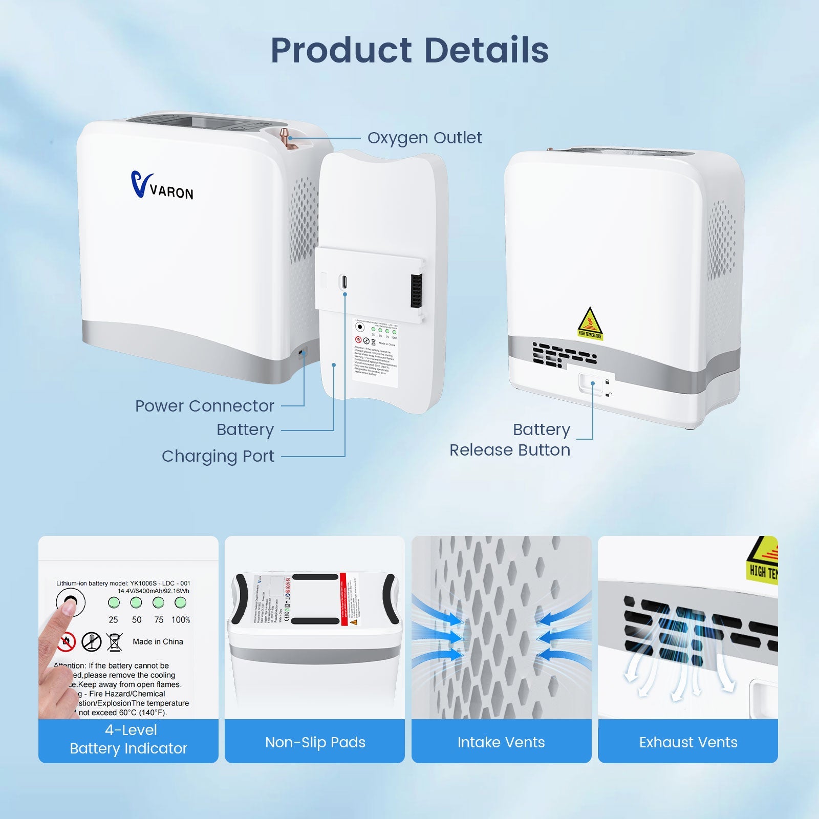 VARON VP-8 Lite | 4.4 lbs Lightweight Pulse Flow Oxygen Concentrator (1-7 settings)