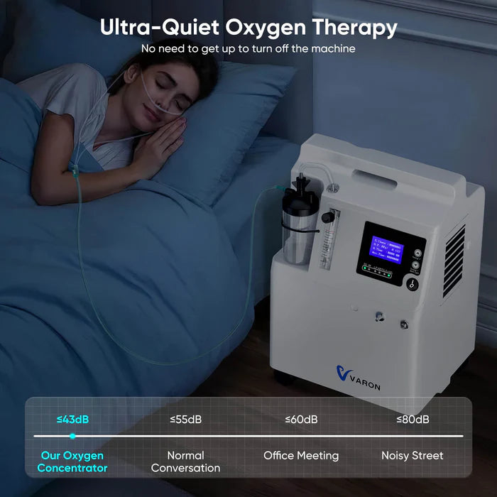 Sleeping with VARON Serene 5 oxygen concentrator for quiet and continuous night-time respiratory support