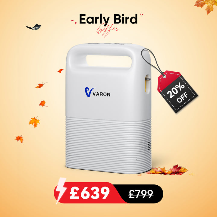 VARON VP-2 Pulse Portable Oxygen Concentrator | 24H Continuous Use, Long Battery Life, Lightweight & Travel-Friendly