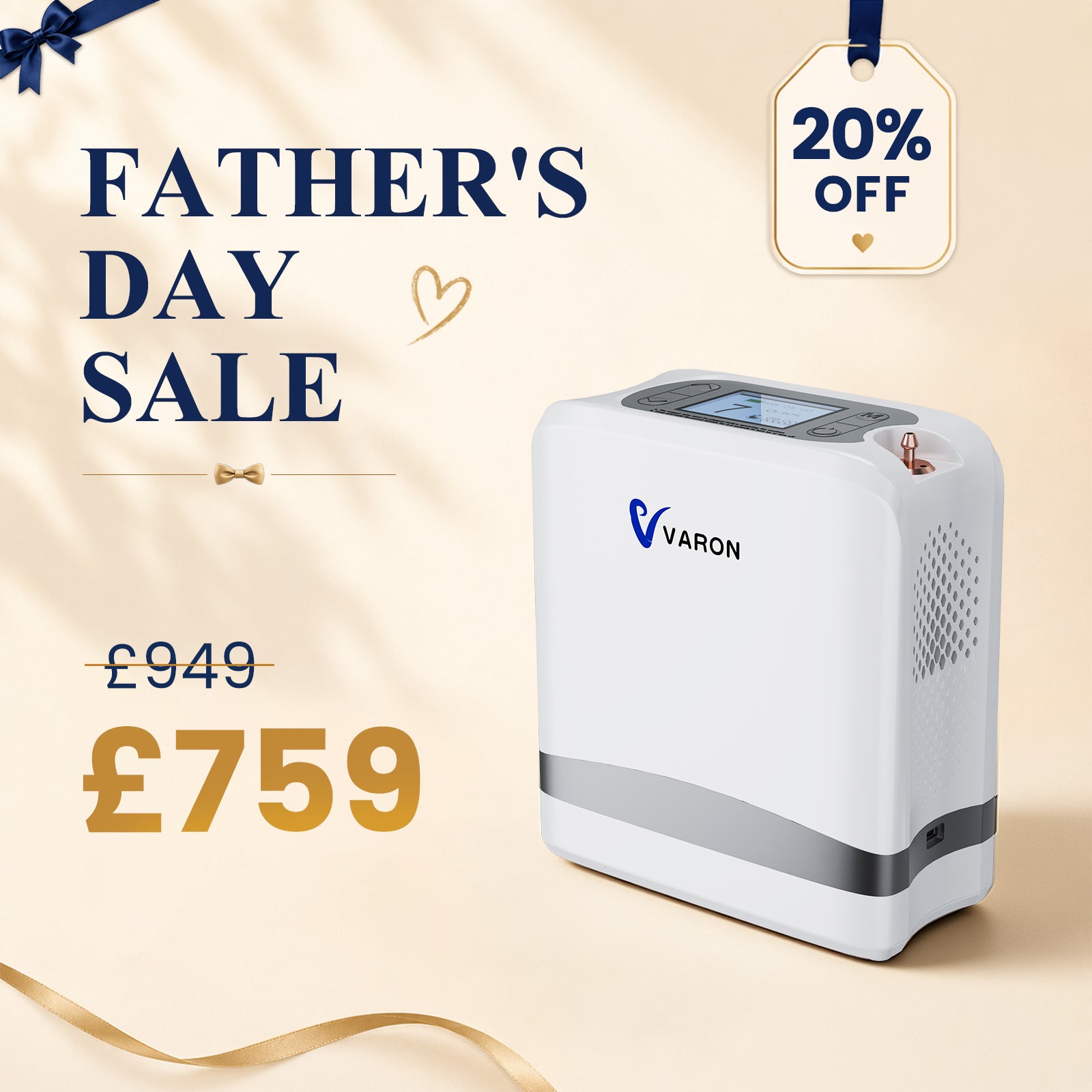 VARON VP-8 Lite | 4.4 lbs Lightweight Pulse Flow Oxygen Concentrator (1-7 settings)