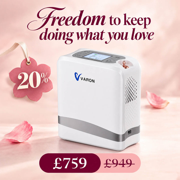 VARON VP-8 Lite | 4.4 lbs Lightweight Pulse Flow Oxygen Concentrator (1-7 settings)