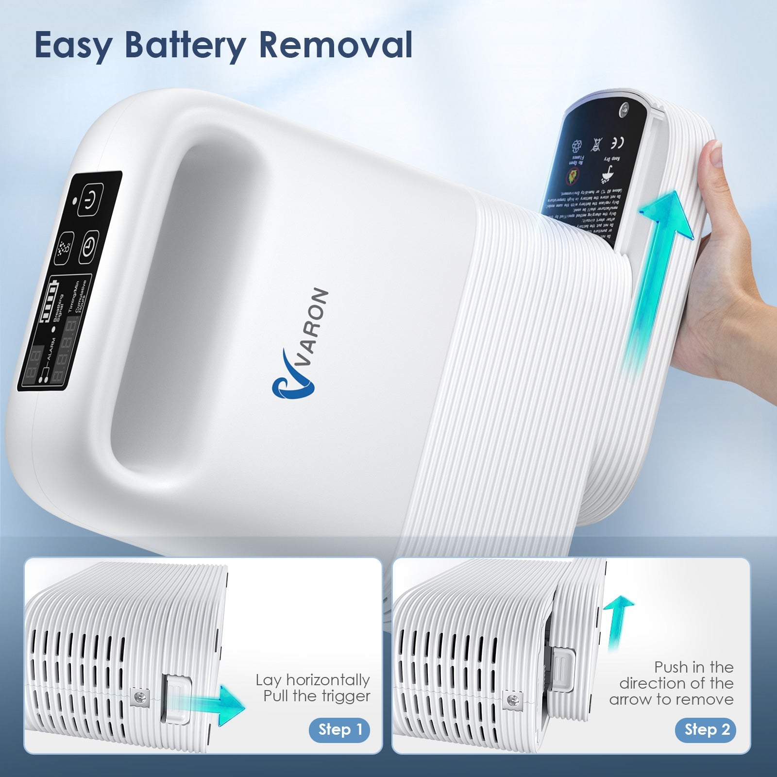 VP-2 replaceable battery system for uninterrupted COPD therapy during travel