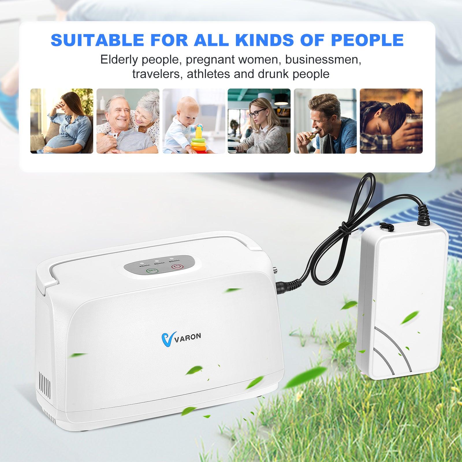 VARON oxygen concentrator suitable for elderly, pregnant women, travelers, athletes, businessmen, and more for everyday respiratory support.