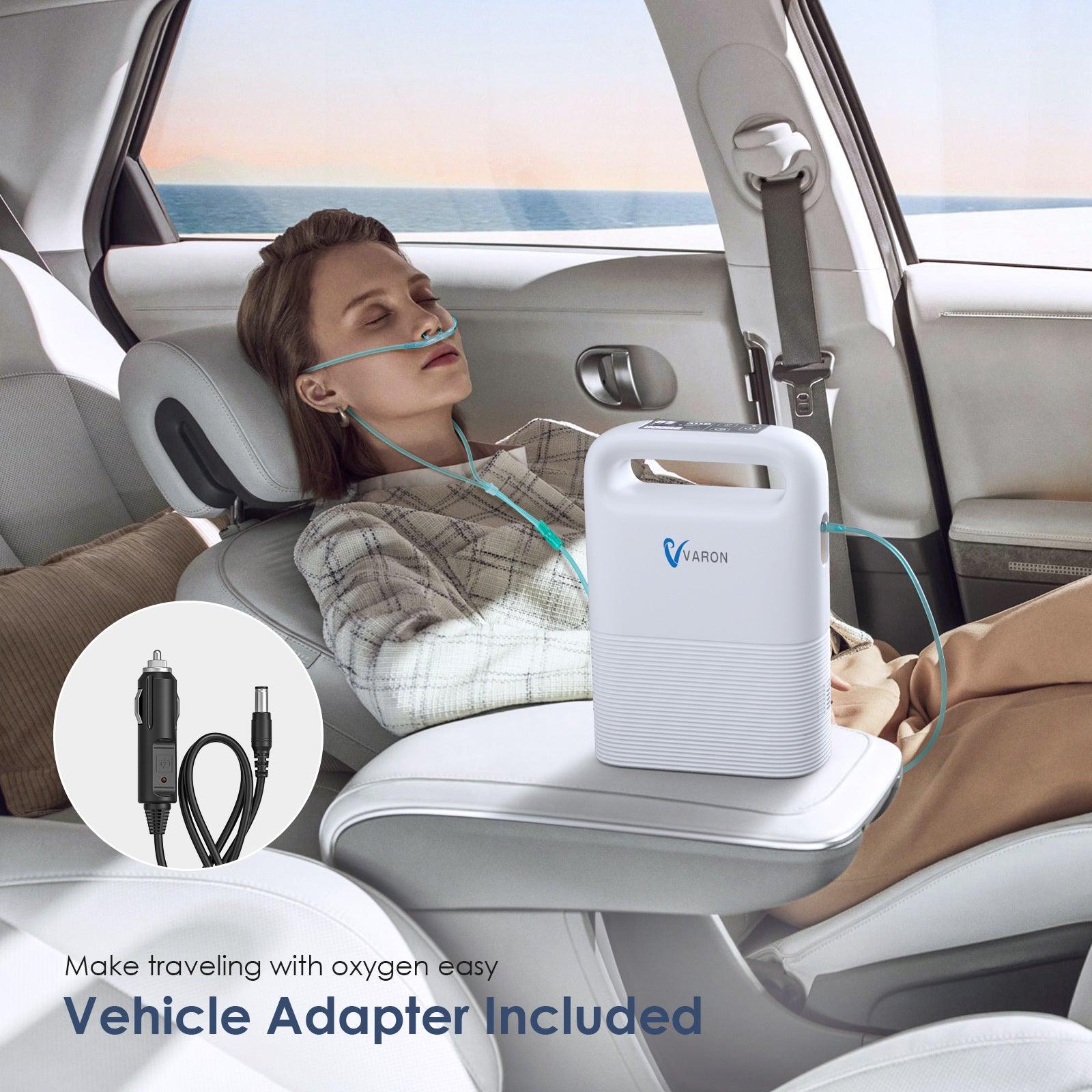 VARON VP-2 oxygen concentrator powers your in-car oxygen needs, letting you enjoy comfortable and restful travel